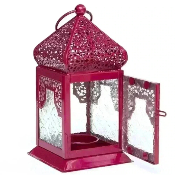 Handmade Small Metal and Etched Glass Tea Light Hanging Lantern in Class… - Picture 3 of 8